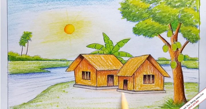 Cách vẽ tranh phong cảnh ĐƠN GIẢN với màu sáp  how to draw beautiful  scenery with crayon  YouTube