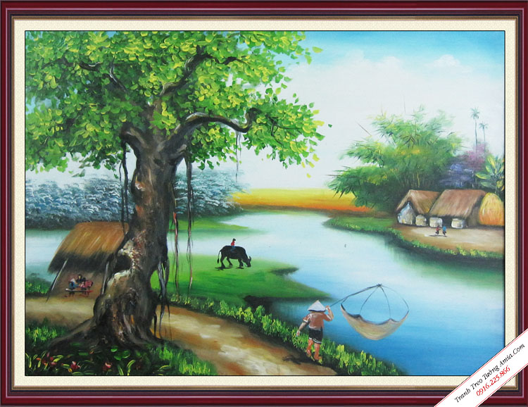 5 Mẫu tranh phong cảnh làng quê Việt Nam đẹp nhất  Nghệ thuật phong cảnh  Phong cảnh Hội họa