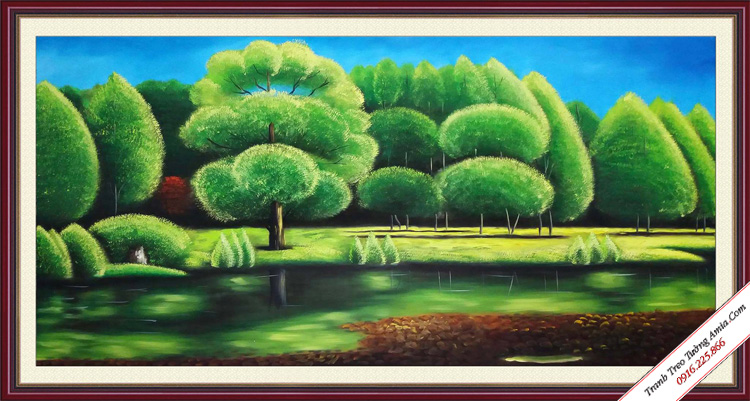 tranh ve son dau phong canh hang cay xanh