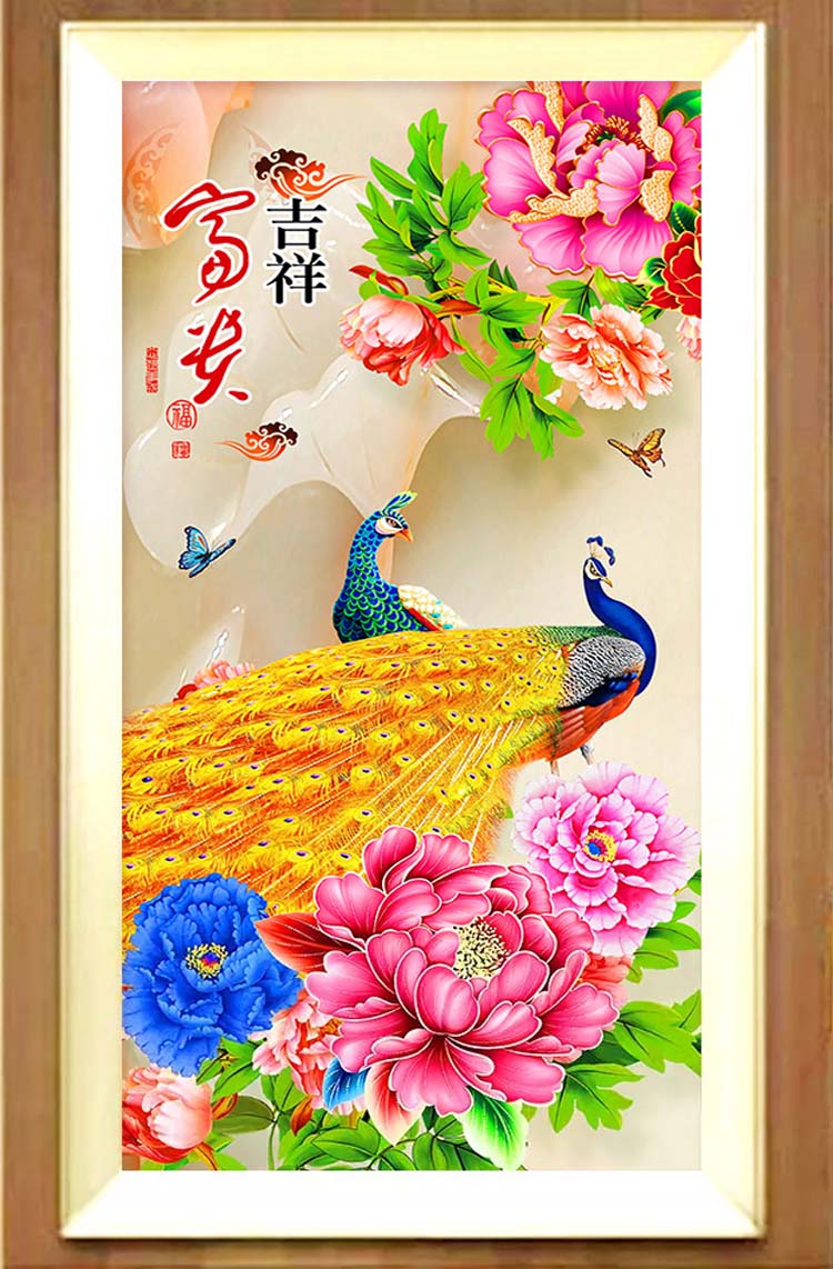 tranh treo tuong chim cong phong thuy va hoa mau don
