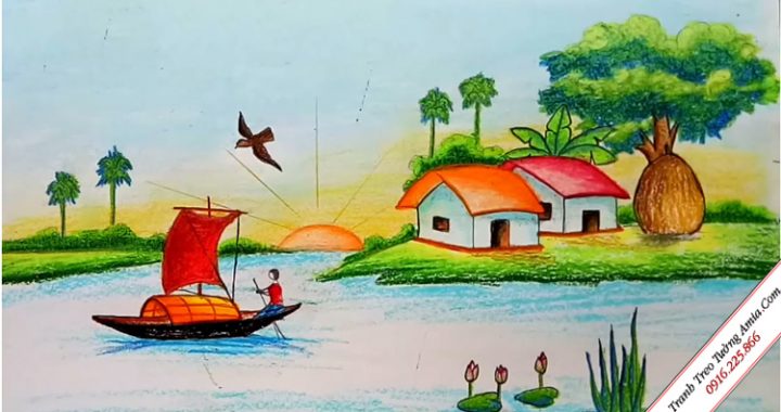 Tranh phong cảnh quê hương làng quê Việt Nam  tranh phong thủy