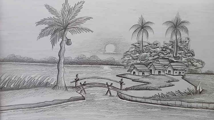 Hướng dẫn vẽ tranh phong cảnh bằng bút chì trong hình tròn đơn giản mà đẹp   how to draw scenery  Tilado