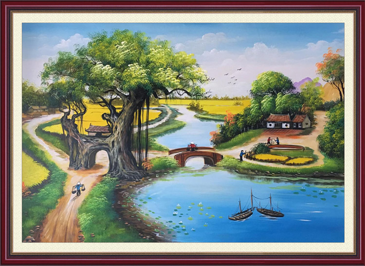 Tranh phong cảnh nông thôn Việt Nam vẽ sơn dầu Amia TSD 409B