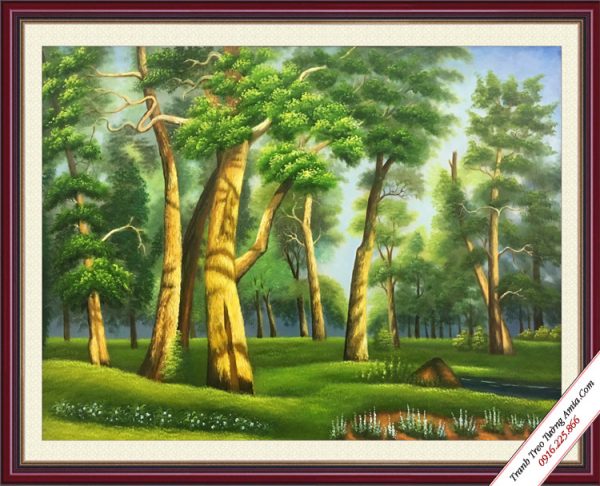 Tranh treo tường phong cảnh rừng cây xanh vẽ sơn dầu Amia TSD 476