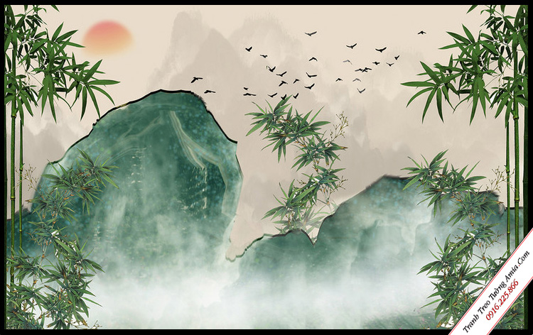 tranh phong canh nui doi va tre