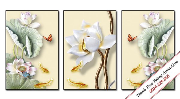 tranh hoa sen in canvas 3d hien dai
