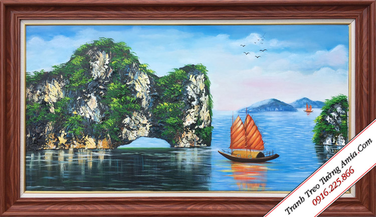 Tranh phong cảnh vịnh Hạ Long vẽ sơn dầu tuyệt đẹp AmiA TSD 495