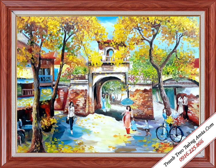 Tranh phong cảnh cửa ô phố cổ Hà Nội đẹp vẽ sơn dầu AmiA TSD 481