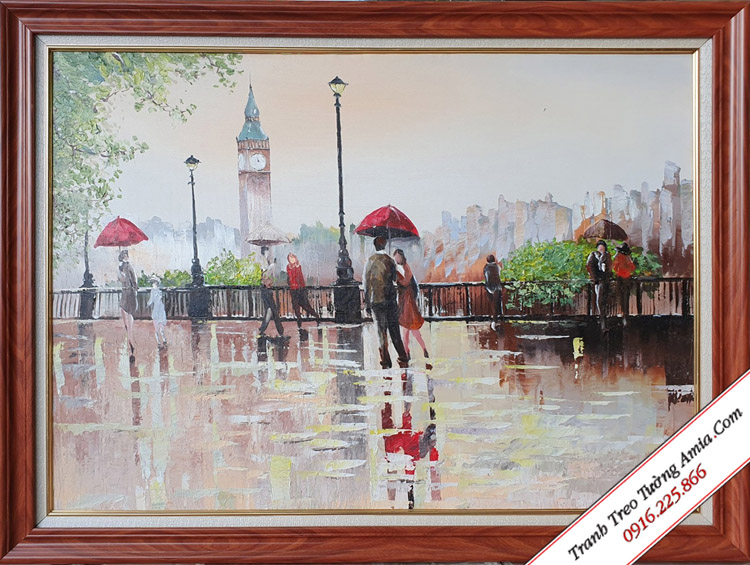 Tranh phong cảnh nước Anh ngày mưa vẽ sơn dầu đẹp AmiA TSD 487
