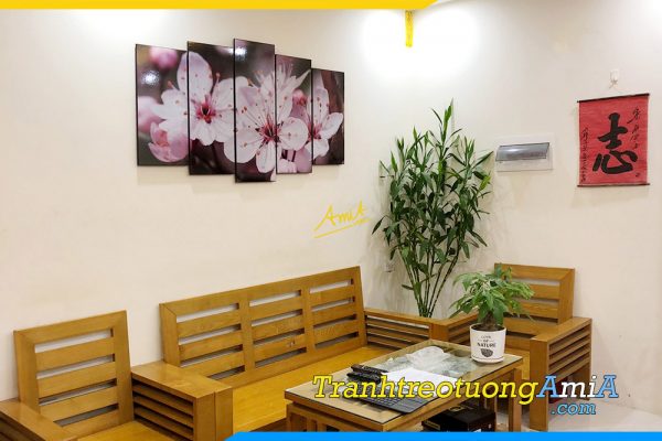 Hình ảnh Bộ tranh hoa đào đẹp treo tường phòng khách hiện đại AmiA TPK332