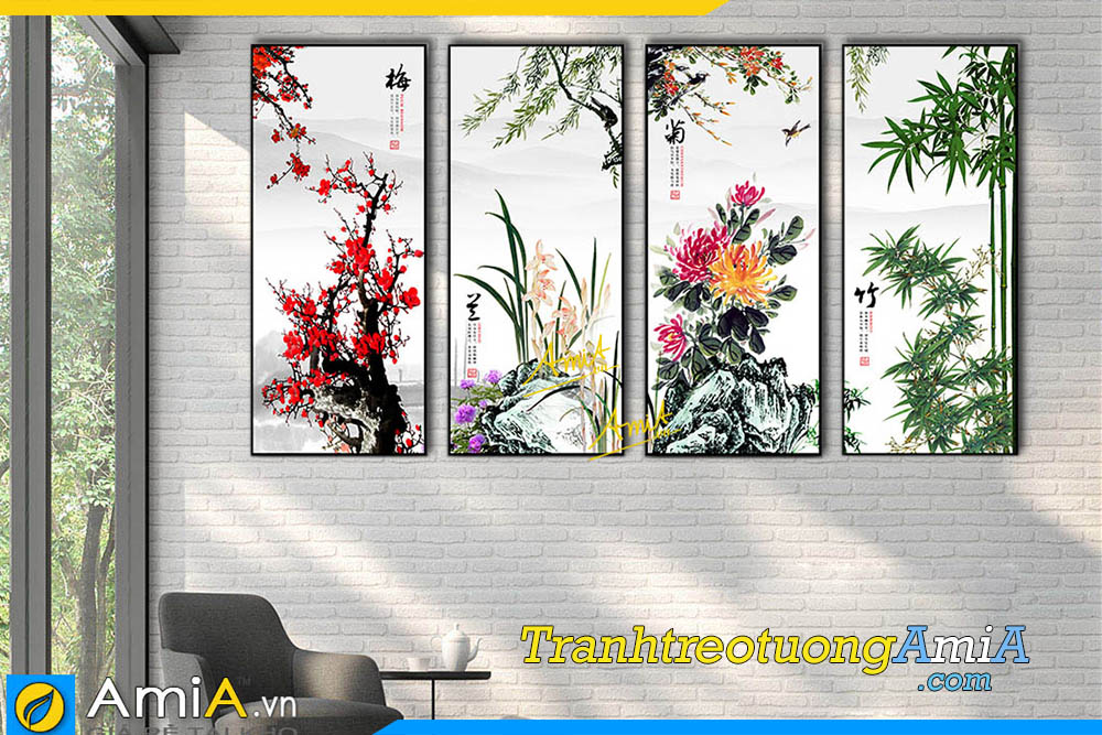 Hình ảnh Bộ tranh tứ quý bốn mùa Xuân Hạ Thu Đông treo phòng khách AmiA TTQ112