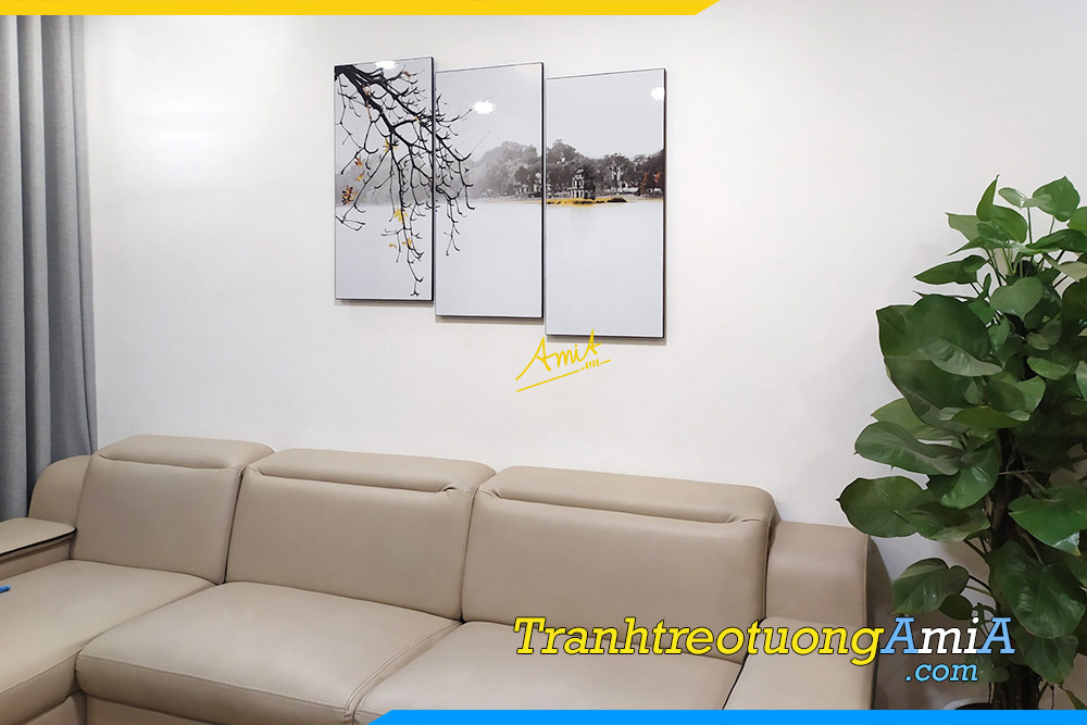 Hình ảnh Tranh đen trắng treo tường phòng khách ghép bộ 3 tấm AmiA TPK1467