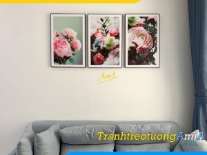 Hình ảnh Tranh phòng khách 3 tấm hoa hồng Pháp lãng mạn AmiA TPK1677