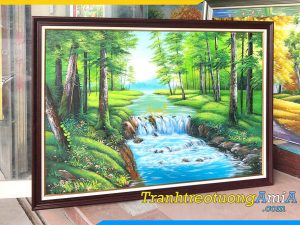 Hình ảnh Tranh phòng khách sơn dầu suối nước rừng cây AmiA TPK TSD381