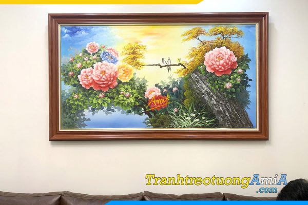 Hình ảnh Tranh sơn dầu hoa mẫu đơn đẹp ý nghĩa treo phòng khách AmiA TPK TSD444