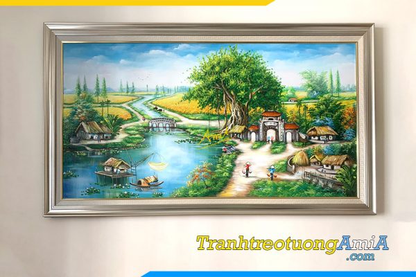 Hình ảnh Tranh sơn dầu phòng khách đẹp cảnh làng quê Việt Nam AmiA TSD 433