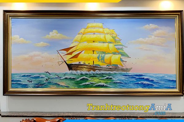 Hình ảnh Tranh sơn dầu thuyền vàng trên biển treo tại nhà khách AmiA TSD 642