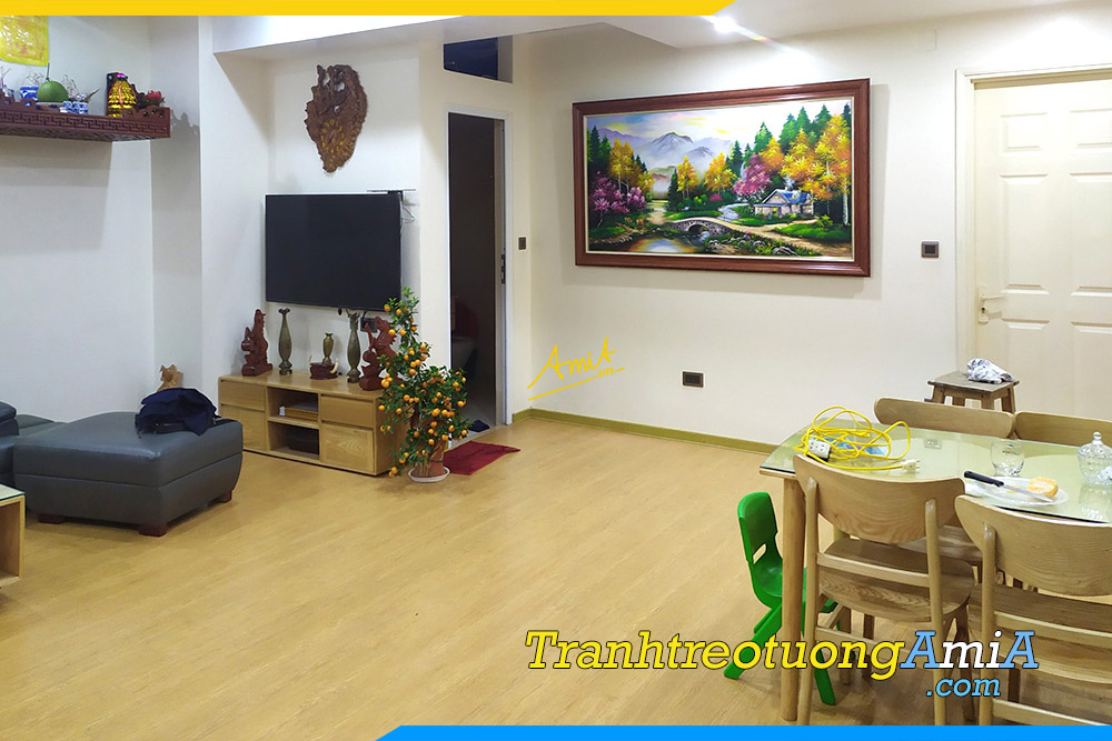 Hình ảnh Tranh sơn dầu trang trí phòng khách liền phòng ăn nhà chung cư AmiA TPK TSD180