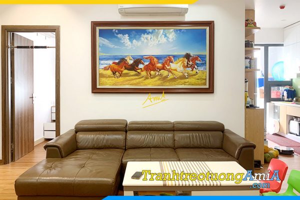 Hình ảnh Tranh treo phòng khách vẽ sơn dầu sang trọng mã đáo thành công AmiA TSD 640