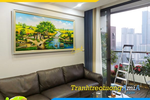 Hình ảnh Tranh treo tường phòng khách chung cư vẽ sơn dầu làng quê AmiA TPK TSD433