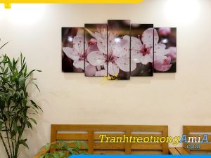 Hình ảnh Tranh treo tường phòng khách đẹp chủ đề hoa đào AmiA TPK332
