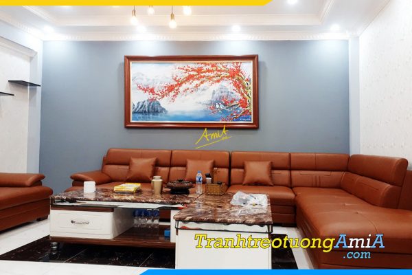 Hình ảnh Tranh treo tường phòng khách vẽ sơn dầu cành đào AmiA TSD403