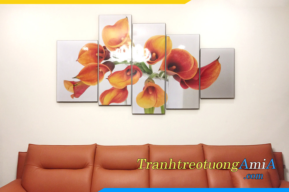 Hình ảnh Bộ tranh hoa rum ghép 5 tấm đẹp hiện đại treo phòng khách AmiA TPK248