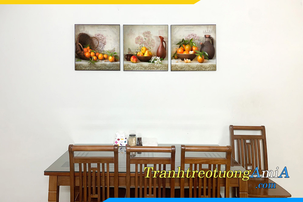 Hình ảnh Tranh đẹp treo tường phòng ăn bàn ăn hiện đại ghép 3 tấm AmiA 1678