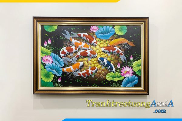 Hình ảnh Tranh treo bàn ăn phòng ăn cá chép hoa sen AmiA TSD 207