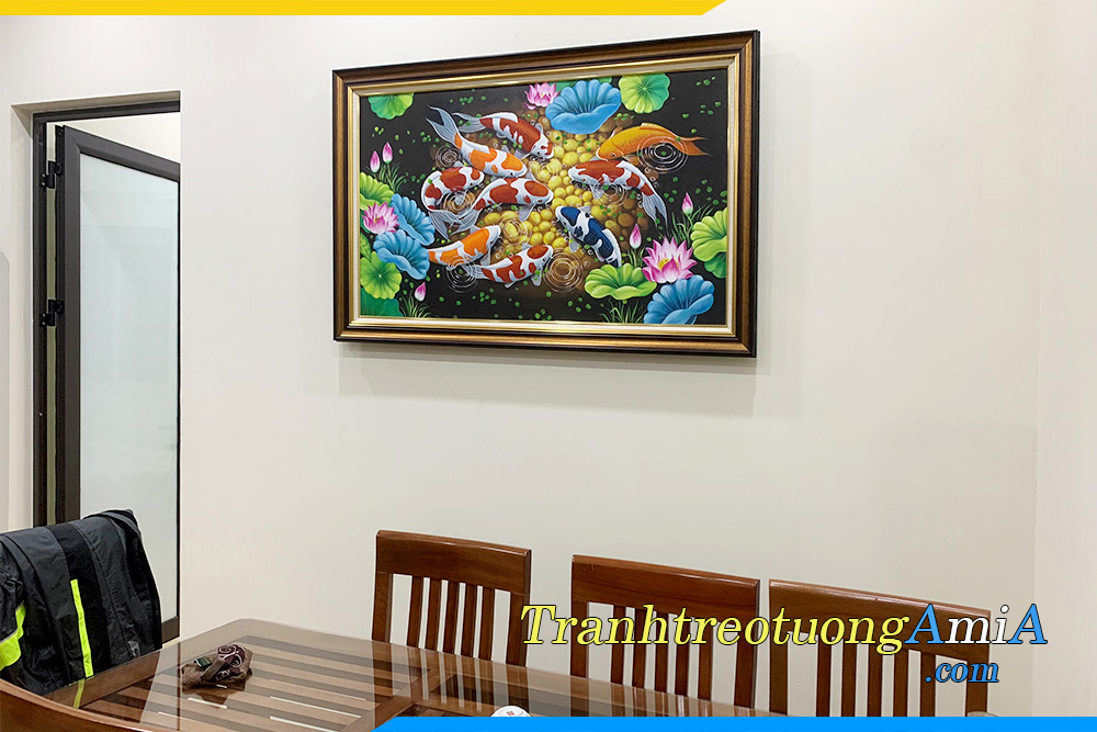 Hình ảnh Tranh treo tường bàn ăn vẽ sơn dầu chủ đề cá chép cửu ngư AmiA TSD 207