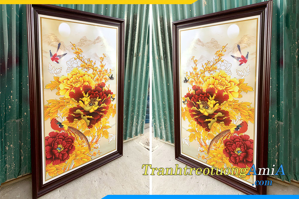 Hình ảnh Tranh treo tường khổ đứng chủ đề hoa mẫu đơn đẹp AmiA 2092
