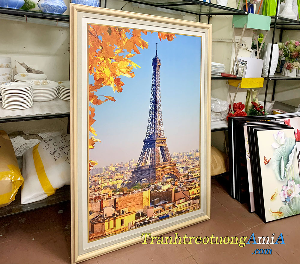 Hình ảnh Tranh treo tường tháp Eiffel 1 tấm đóng khung khổ đứng AmiA 1990