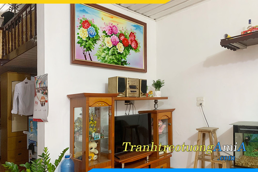 Hình ảnh Tranh vẽ sơn dầu hoa mẫu đơn treo phòng khách nhà phố AmiA TSD 549